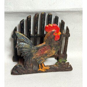 Vintage Cast Iron Rooster Details Napkin Letter Holder